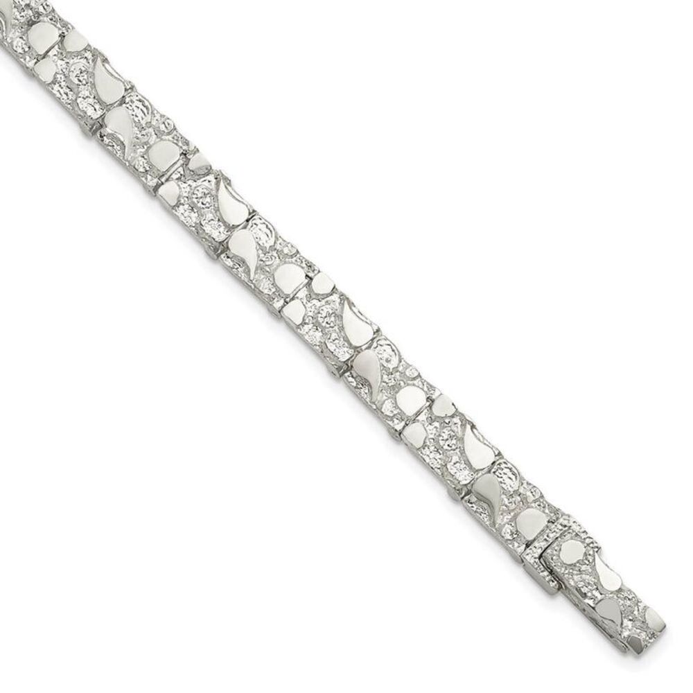 7mm Sterling Silver Nugget Link Bracelet, 8 Inch